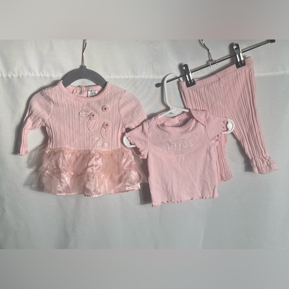 Guess Baby Girls Pink 3pc Outfit Dress Tutu Top & Pants Set Size 3-6M